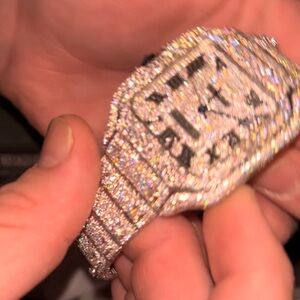 Silver Moissanite Diamond-Encrusted Watch